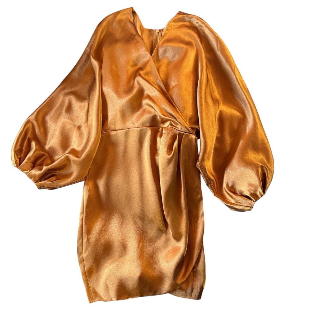 Sachin & Babi Bronze Satin Wrap Mini Dress Sample One Of A Kind Size 4 New